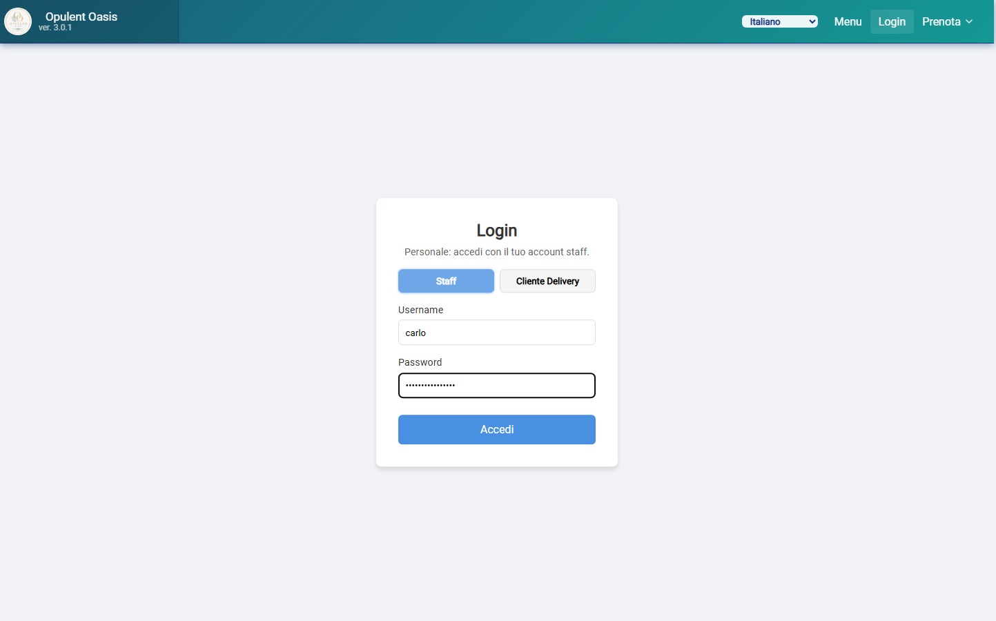 Login — Staff tab
